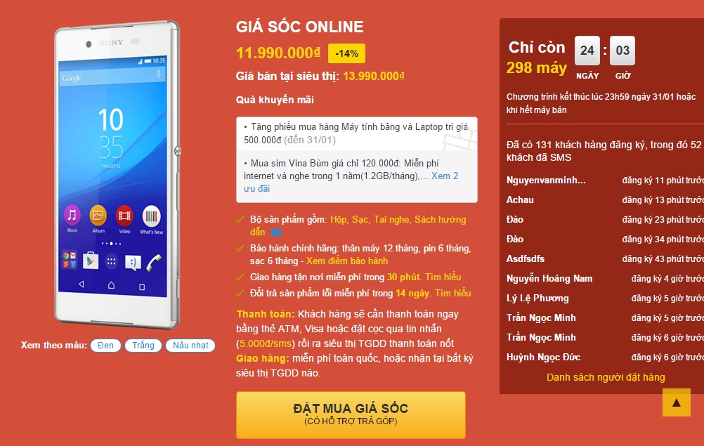 Đặt mua Sony Xperia Z3 Plus giá sốc online