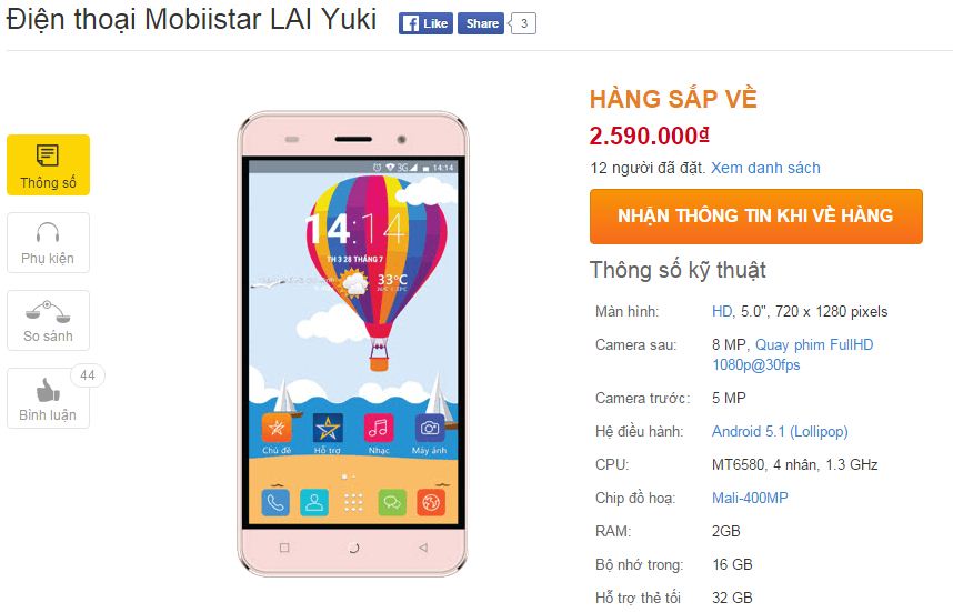 Mobiistar LAI Yuki có giá bán 2,59 triệu đồng