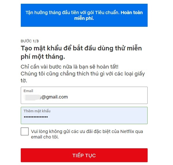 Điền Email và mật khẩu để tạo tài khoản