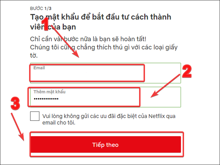 Nhập đầy đủ thông tin Email và mật khẩu rồi chọn 