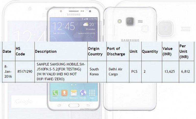 Galaxy J5 2016 trên Zauba Ấn Độ Galaxy J5 2016 trên Zauba Ấn Độ