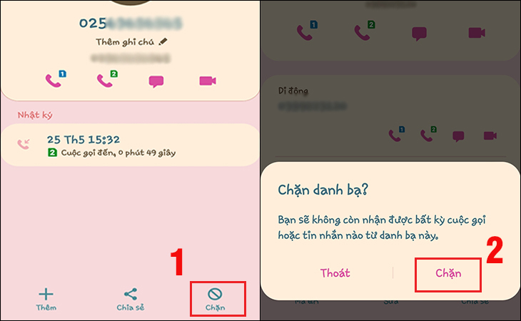 Chọn vào mục Chặn > Nhấn nút Chặn