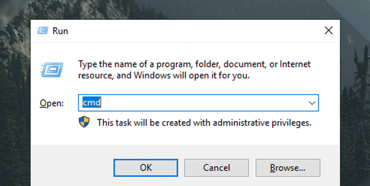 Nhấn Window+R và gõ vào dòng lệnh cmd