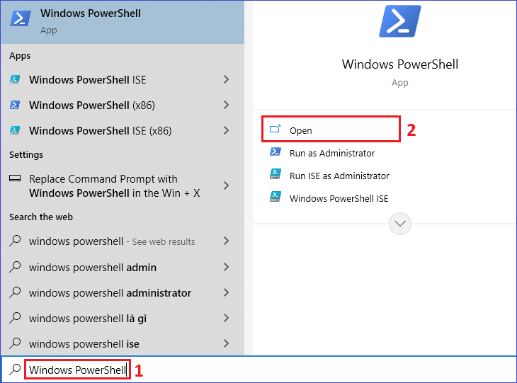Bạn vào Start > Gõ Windows PowerShell