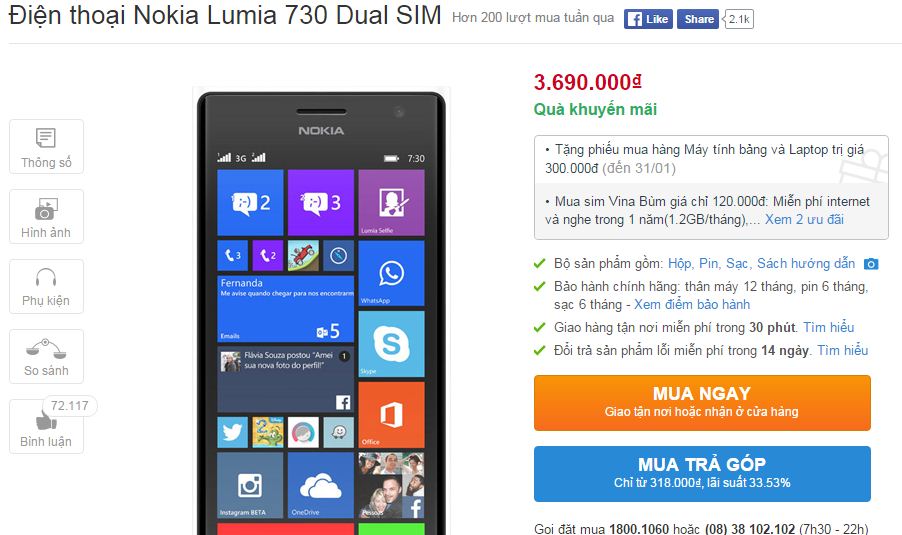 Lumia 730 hạ giá