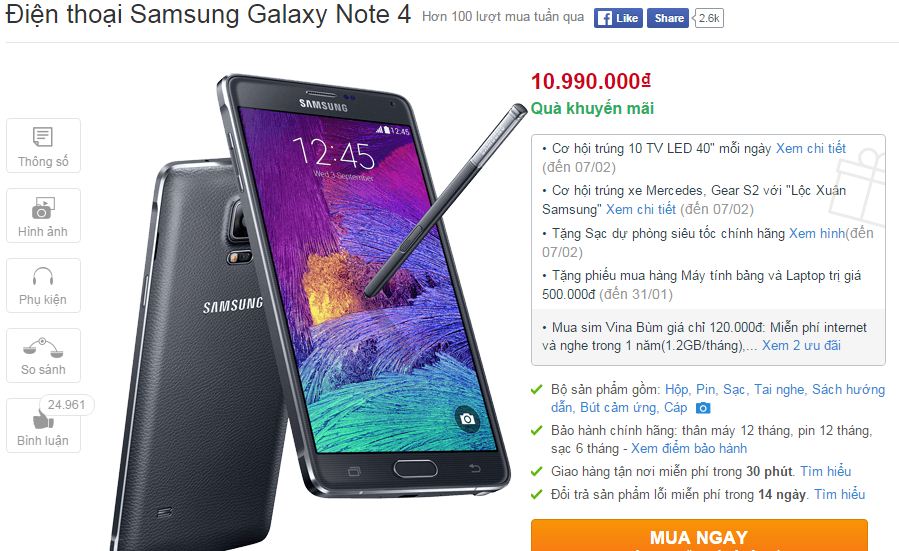 Galaxy Note 4 giảm giá