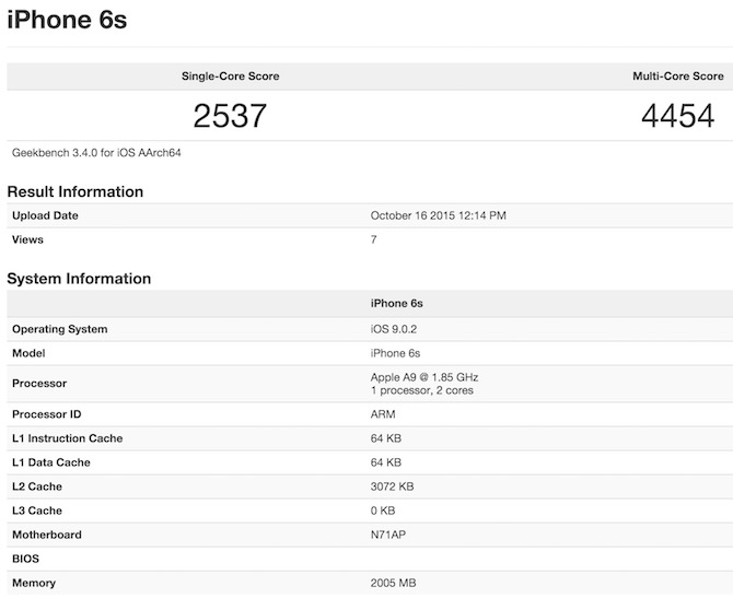 iPhone 6s chạy chip Apple A9 trên Geekbench iPhone 6s chạy chip Apple A9 trên Geekbench