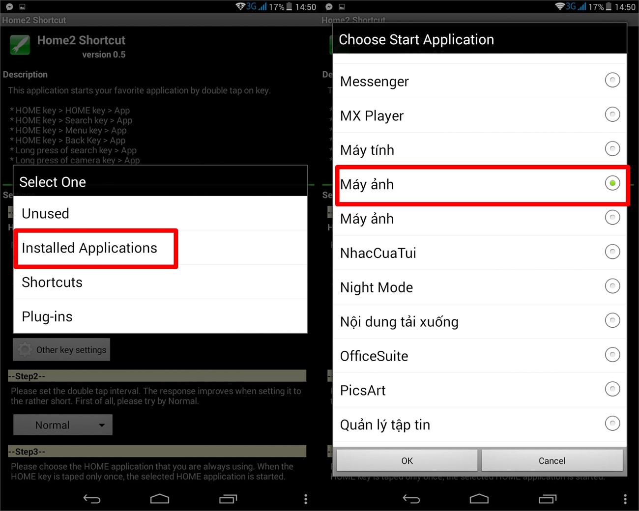 Tùy chọn phím tắt cho nút Home