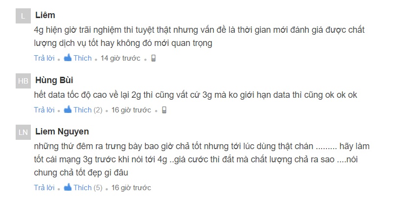 Nhận xét của người dùng về 4G