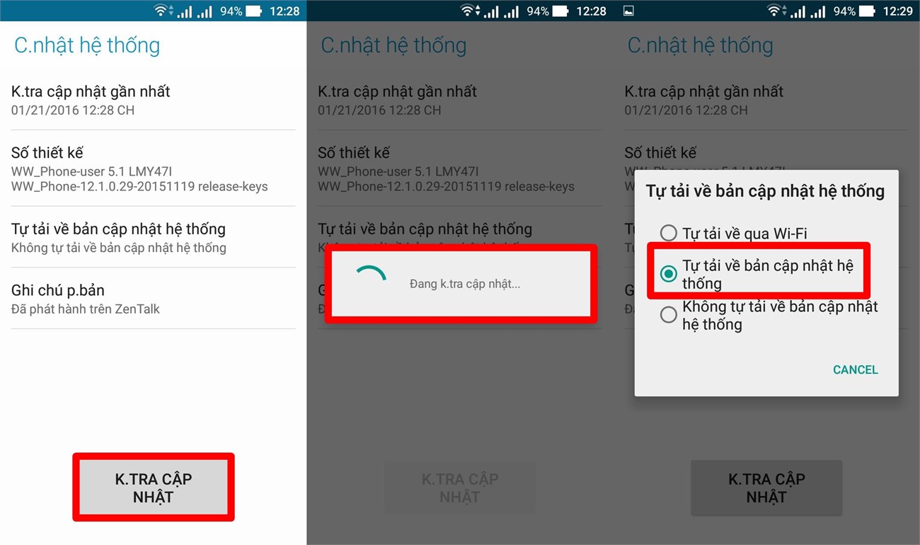 Chọn tự tải về qua Wifi hoặc tự tải về bản cập nhật hệ thống