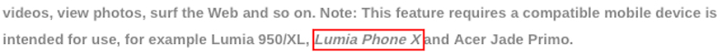 Đoạn văn mô tả tính năng Continuum có chứa cụm từ “Lumia Phone X” Đoạn văn mô tả tính năng Continuum có chứa cụm từ “Lumia Phone X”