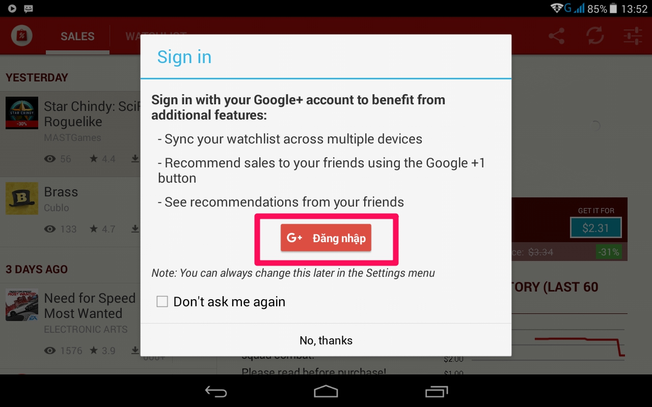 Đăng nhập tài khoản Google để đồng bộ thiết bị Đăng nhập tài khoản Google để đồng bộ thiết bị