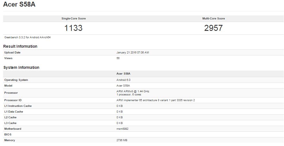 Acer Jade Primo xuất hiện trên Geekbench