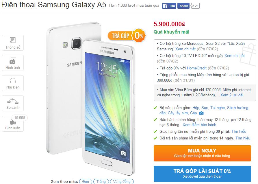 Galaxy A5 2015 giảm giá
