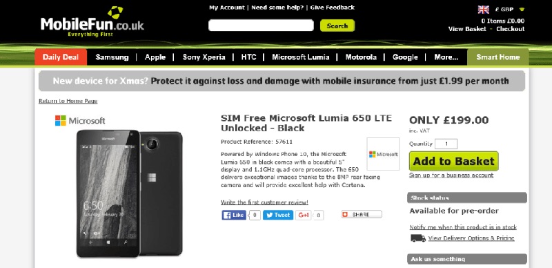 Lumia 650 cho phép đặt trước tại Anh
