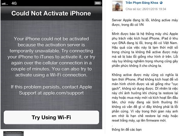 Kích hoạt iPhone lỗi
