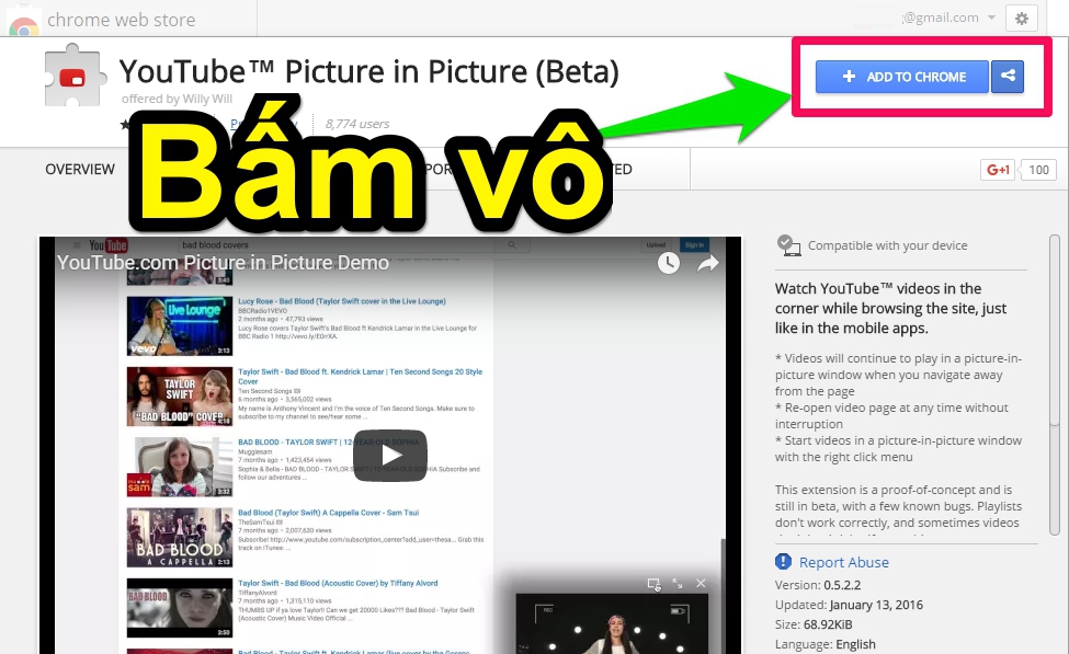 Bấm vào khung Add to Chrome