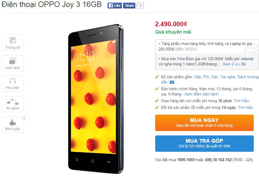 OPPO Joy 3 bản 16 GB lên kệ
