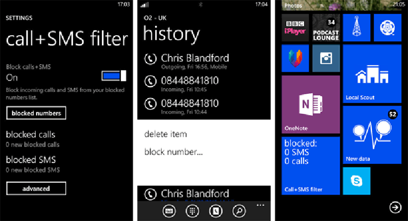 Chặn cuộc gọi, tin nhắn Winphone 