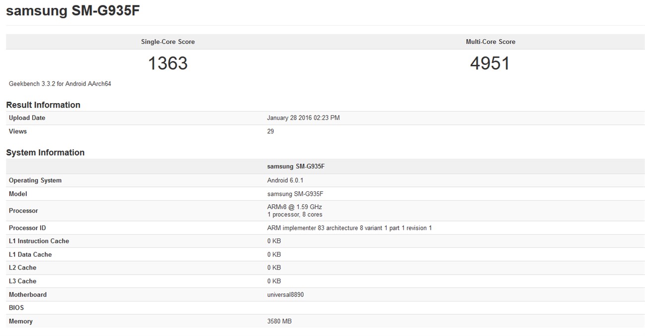 Galaxy S7 Edge xuất hiện trên Geekbench Galaxy S7 Edge xuất hiện trên Geekbench