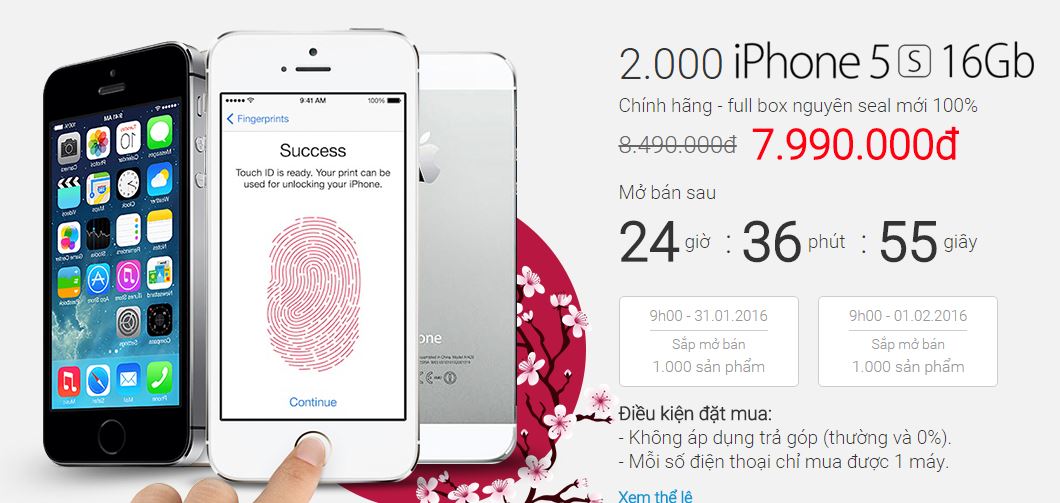 iPhone 5S giảm giá sốc dịp Tết