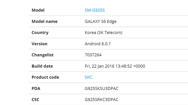 Thông tin bản cập nhật cho Galaxy S6 Edge
