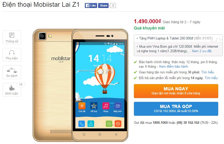 Mobiistar Lai Z1lên kệ Thế giới di động