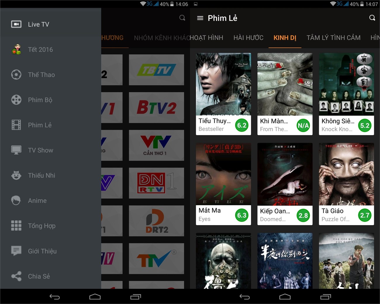 Giao diện FPT Play trên Android