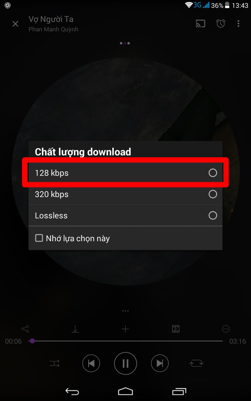 Chọn chất lượng nhạc muốn tải về