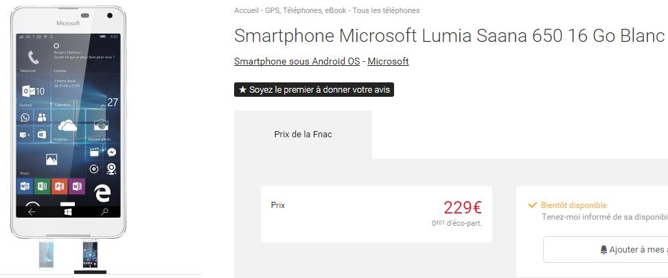 Lumia 650 trên Fnac.com