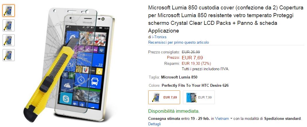 Lumia 850 trên Amazon