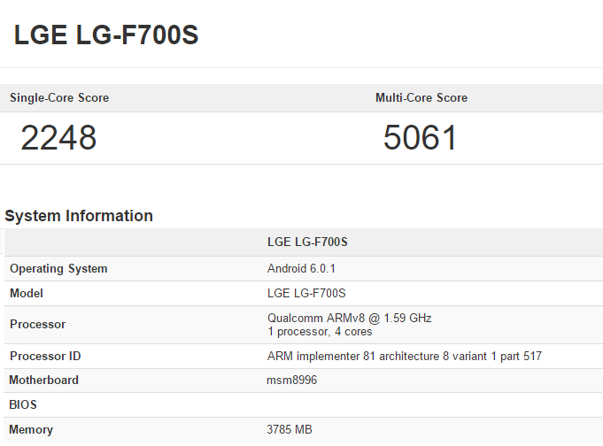 Cấu hình LG G5 trên Geekbench