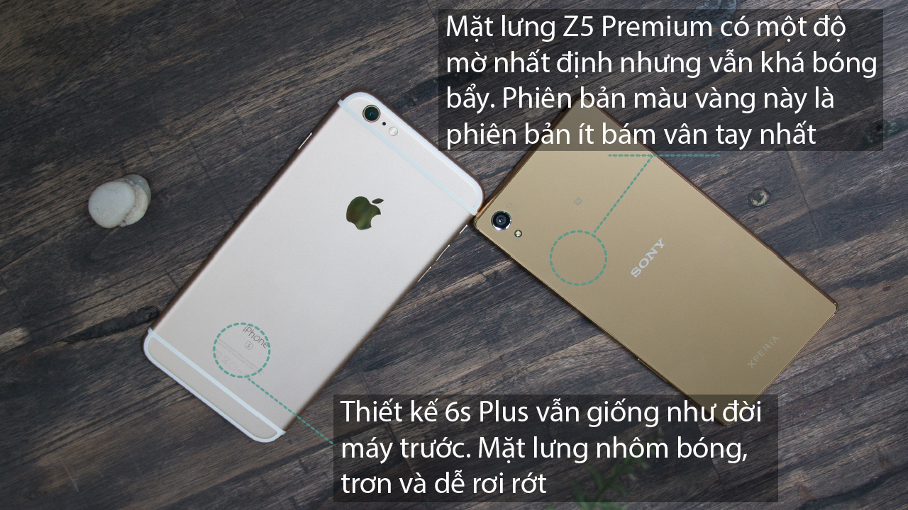 Mặt lưng Apple iPhone 6s Plus và Sony Xperia Z5 Premium Dual