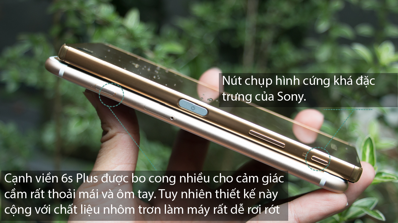 Cạnh bên Apple iPhone 6s Plus và Sony Xperia Z5 Premium Dual