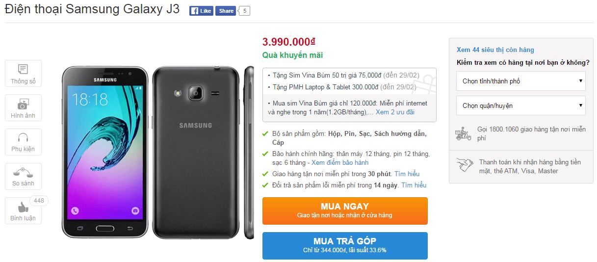 Samsung Galaxy J3 đã chính thức lên kệ Samsung Galaxy J3 đã chính thức lên kệ