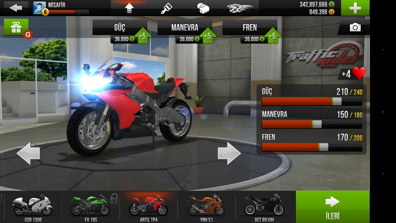 Garage mô tô trong Traffic Rider
