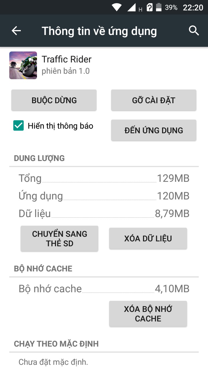 Tổng dung lượng dữ liệu mà Traffic Rider phát sinh sau khi cài đặt