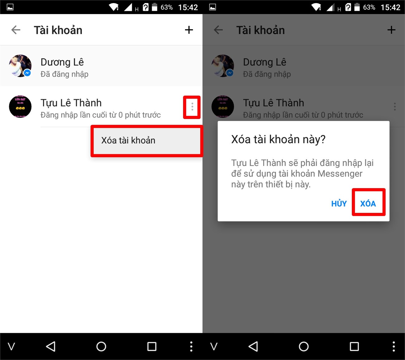 Tùy thích xóa tài khoản bất kỳ