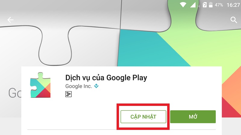 Cần cập nhật Dịch vụ của Google Play lên phiên bản mới nhất