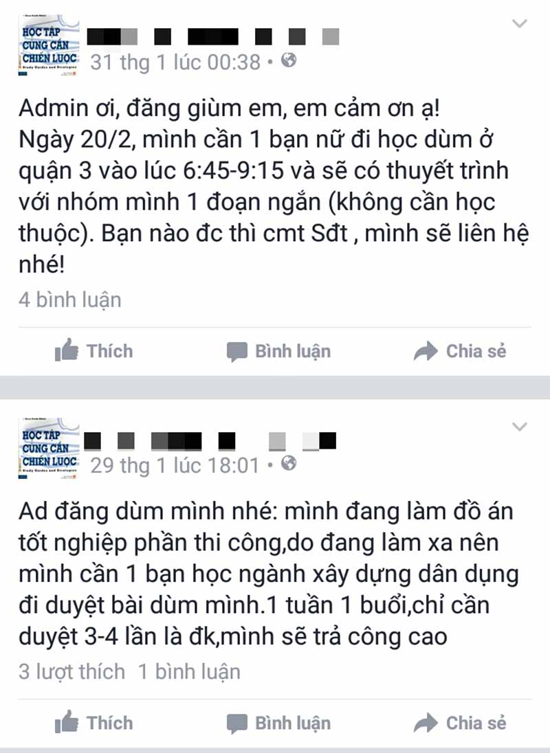 Những nhóm tìm người học giùm, thi hộ Những nhóm tìm người học giùm, thi hộ