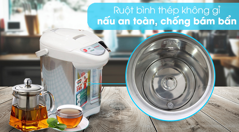 Bình thủy điện Sunhouse SHD1533 3.3 lít có ruột bình bằng thép không gỉ, an toàn cho sức khỏe