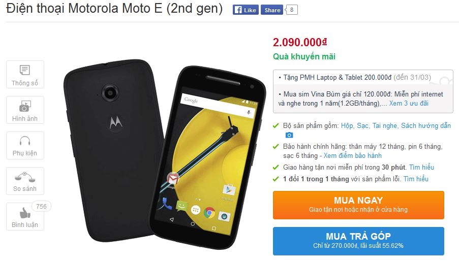Smartphone giá rẻ Moto E thế hệ 2 hỗ trợ 4G vừa được giảm giá Smartphone giá rẻ Moto E thế hệ 2 hỗ trợ 4G vừa được giảm giá