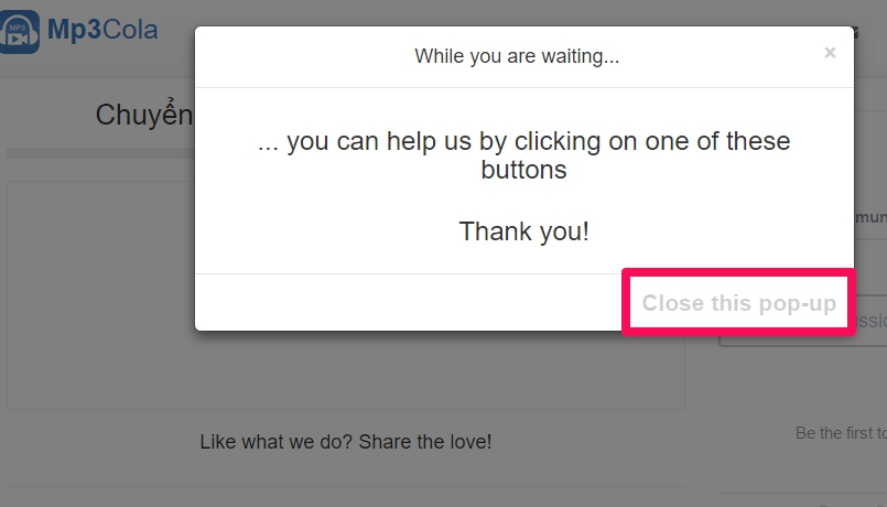 Bấm vào khung Close this pop-up để tắt Bấm vào khung Close this pop-up để tắt