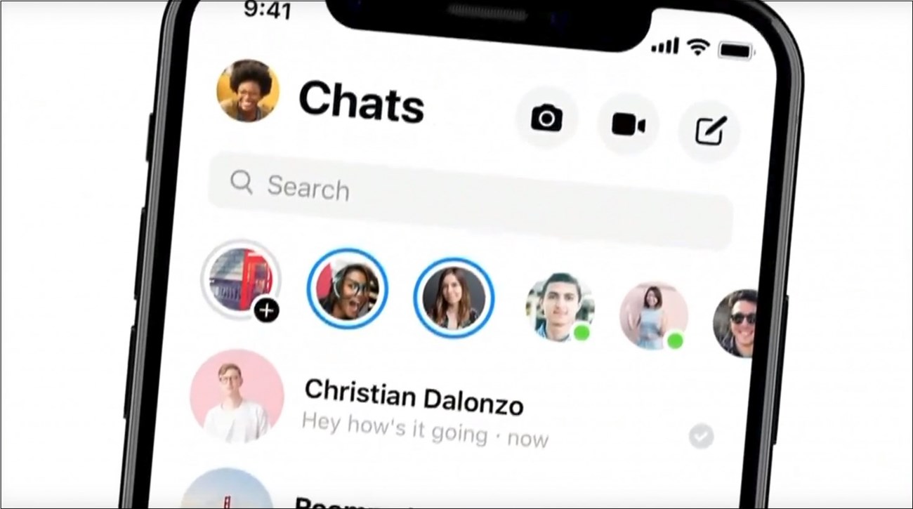 Messenger cập nhật giao diện mới biến màu sắc và tính năng hấp dẫn hơn > Khu vực xem Story sẽ vẫn được hiển thị ngay dưới thanh tìm kiếm.