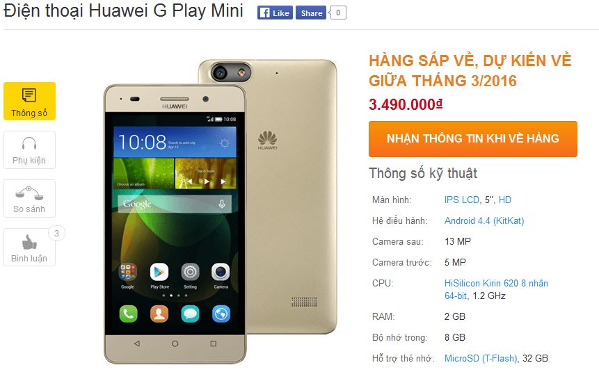 G Play Mini với RAM 2 GB