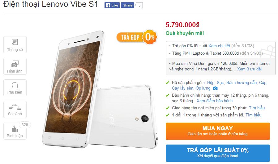 Lenovo Vibe S1 được giảm giá mạnh Lenovo Vibe S1 được giảm giá mạnh