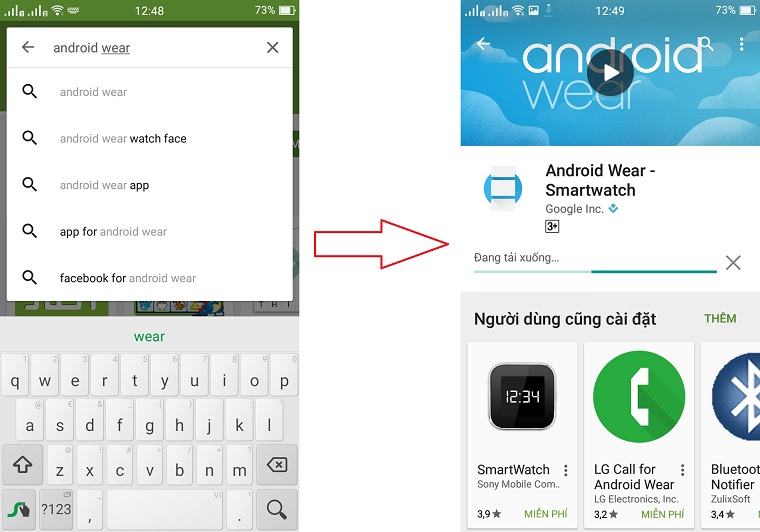 Tải về ứng dụng Android Wear để cài đặt trên smartphone của mình
