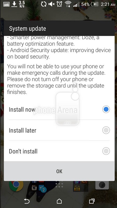 Thông báo cập nhật trên HTC Desire EYE
