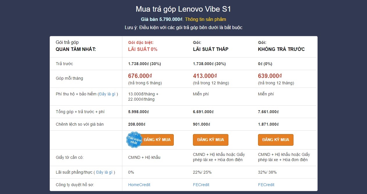 Mua trả góp Lenovo Vibe S1 Mua trả góp Lenovo Vibe S1