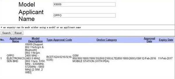 OPPO Find 9 nhận được chứng chỉ từ Malaysia trước đó